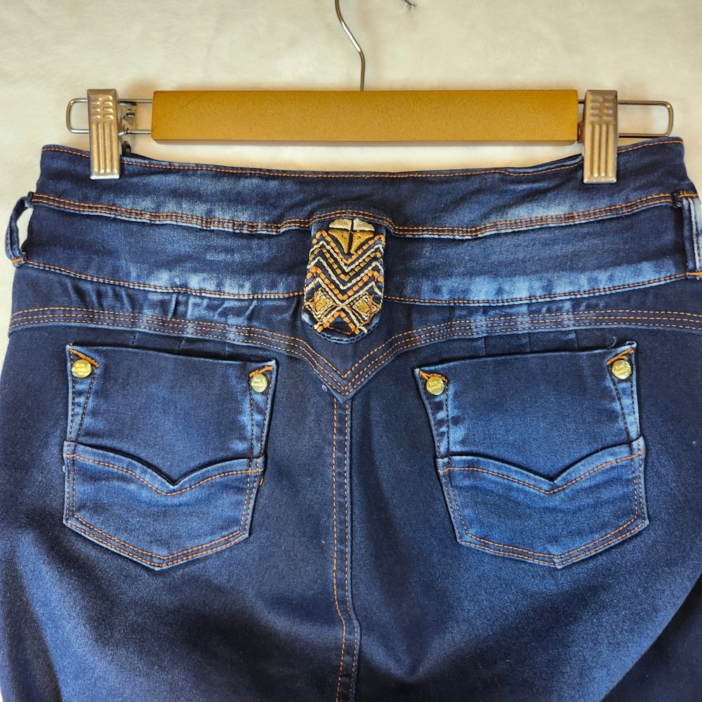 Bon Bonup Womens High Waisted Embroidered Dark Wash Skinny Jeans Blue Size 28 - Picture 10 of 14